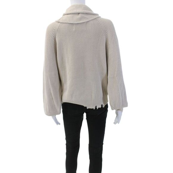 Pistola Womens Long Sleeve Distressed Trim Cowl Neck Sweater Beige Size Small - Picture 3 of 5